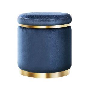 Round Velvet Ottoman Foot Stool Foot Rest Pouffe Padded Seat Footstool – Navy Blue