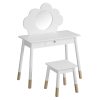 Kids Dressing Table Chair Set Vanity Makeup Wooden Leg Mirror Drawer