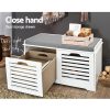 Fabric Shoe Bench with Drawers – White & Grey