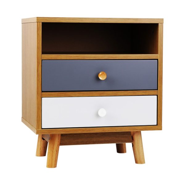 Bedside Table 2 Drawers with Shelf – BERTHA Oak