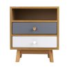 Bedside Table 2 Drawers with Shelf – BERTHA Oak