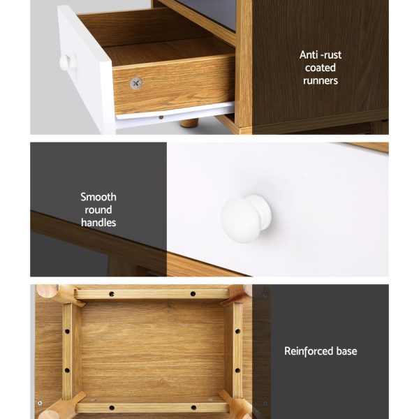 Bedside Table 2 Drawers with Shelf – BERTHA Oak