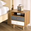 Bedside Table 2 Drawers with Shelf – BERTHA Oak