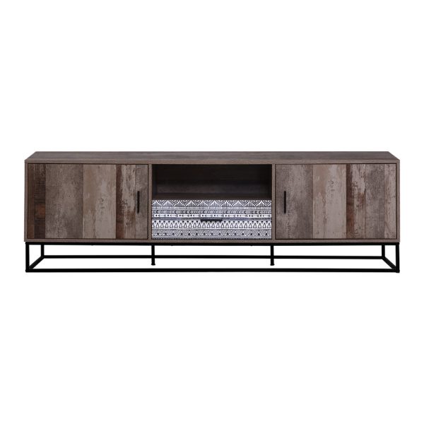 TV Cabinet Entertainment Unit Stand Storage Wooden Industrial Rustic 180cm