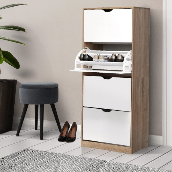 Shoe Rack Cabinet 60 Pairs 4-tier White Elen