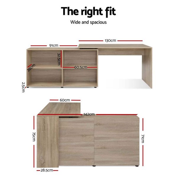 Office Computer Desk Corner Study Table Workstation Bookcase Storage – Oak