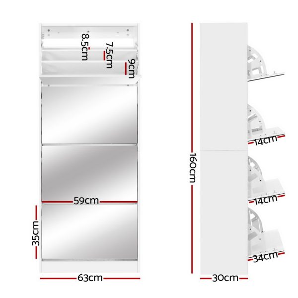 Shoe Rack Cabinet Mirror 60 Pairs White Rira