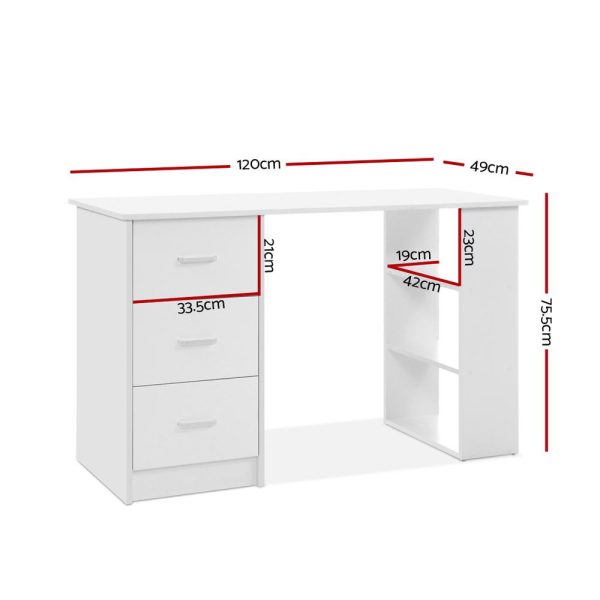 Office Computer Desk Student Study Table Workstation 3 Drawers 120cm – White