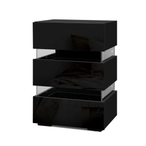 Eastbourne Bedside Tables Side Table Drawers RGB LED High Gloss Nightstand – Black, Model 3