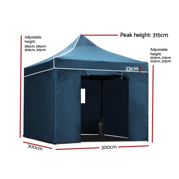 Gazebo Pop Up Marquee Folding Wedding Tent Gazebos Shade – 3×3 m, Navy Blue