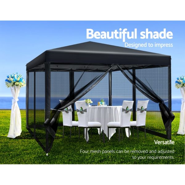 Gazebo Pop Up Marquee Wedding Side Mesh Wall Outdoor Gazebos – 3×3 m, Black