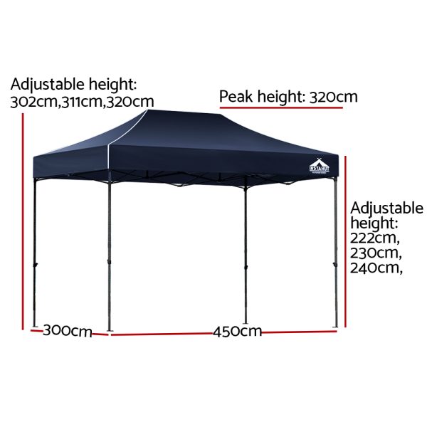 Gazebo Pop Up 3×4.5m w/Base Podx4 Marquee Folding Outdoor Wedding Camping Tent Shade Canopy Navy