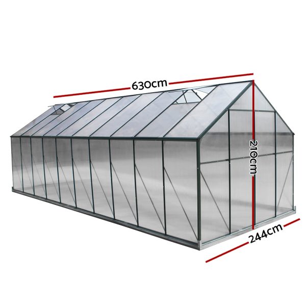 Greenhouse 6.3×2.44×2.1M Aluminium Polycarbonate Green House Garden Shed