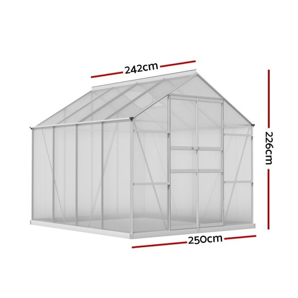 Greenfingers Aluminium Greenhouse Green House Polycarbonate Garden Shed 2.4×2.5M