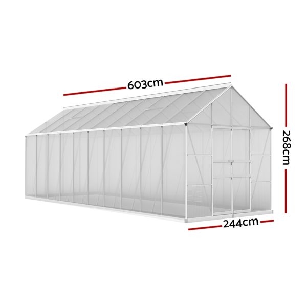 Greenhouse Aluminium Large Green House Garden Shed 6X2.4M