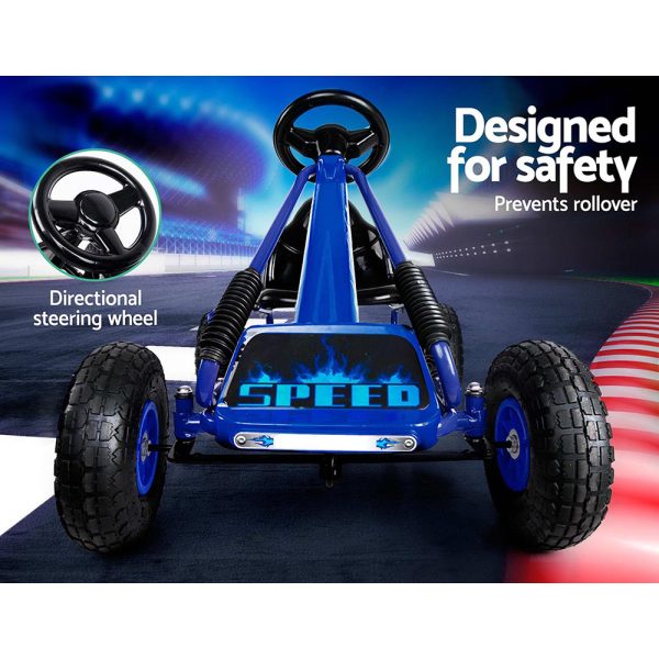 Kids Pedal Go Kart Car Ride On Toys Racing Bike Rubber Tyre Adjustable Seat – Blue