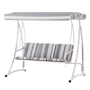 Outdoor Swing Chair Garden Bench Furniture Canopy 3 Seater White Grey