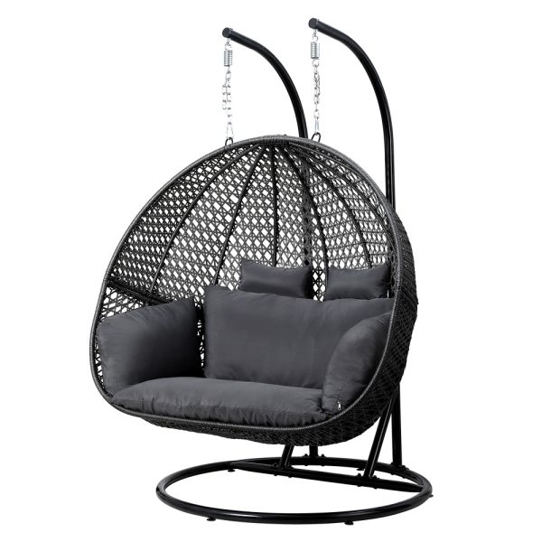 Outdoor Egg Swing Chair Hanging Pod Chair Wicker Cushion 2 Person Grey