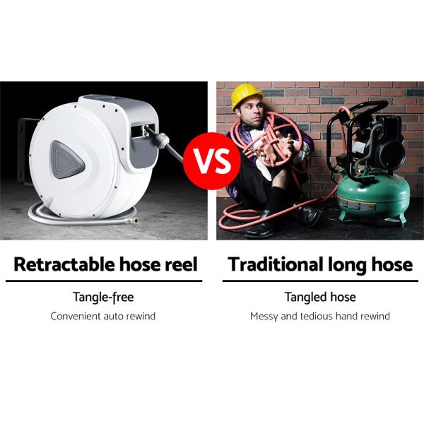 Air Hose Reel Retractable Rewind Swivel Wall Mount Compressor Garage – 10 M