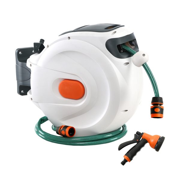 Retractable Water Hose Reel Garden Spray Gun Storage AutoRewind – 20 M