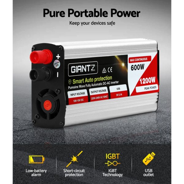 Power Inverter Pure Sine Wave 12V-240V Camping Boat Caravan – 600 W