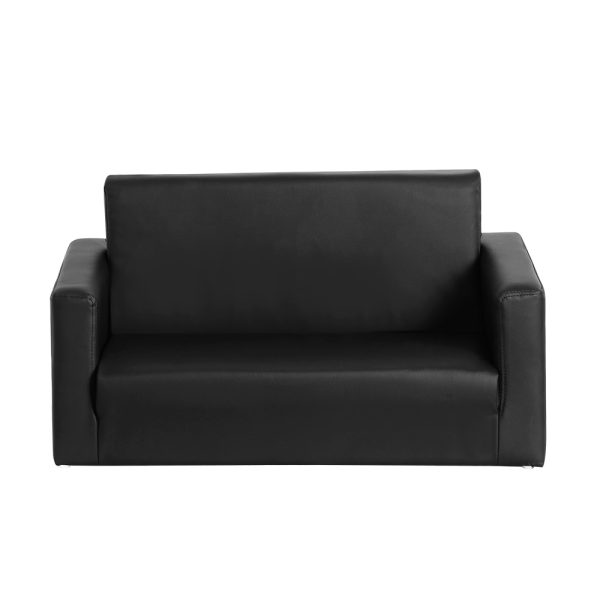 Kids Convertible Sofa 2 Seater PU Leather Children Couch Lounger – Black