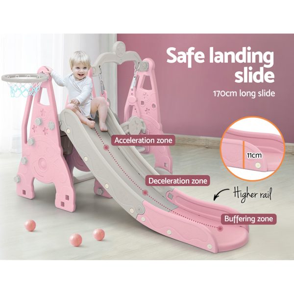 Kids Slide 170cm Extra Long Swing Basketball Hoop Toddlers PlaySet – Pink