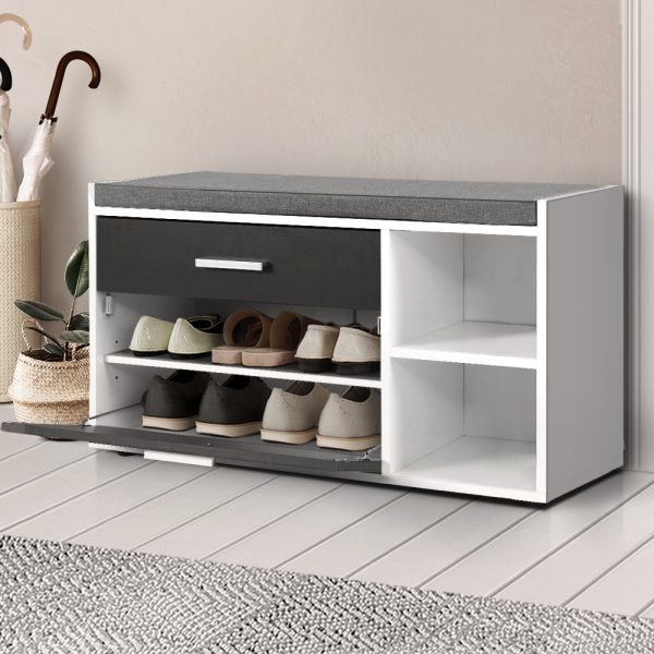 Shoe Cabinet Bench Shoes Storage Organiser Rack Wooden Cupboard Fabric Seat Adjustable Shelf