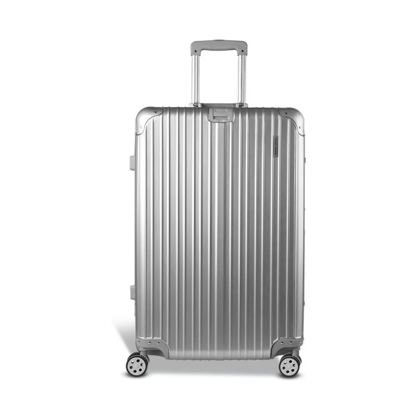 Wanderlite 28″ Luggage Trolley Travel Suitcase Set TSA Carry On Lightweight Aluminum Silver