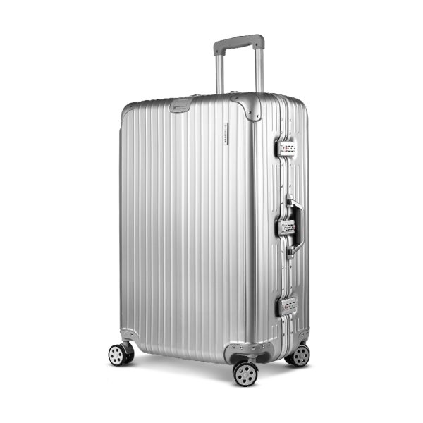 Wanderlite 28″ Luggage Trolley Travel Suitcase Set TSA Carry On Lightweight Aluminum Silver