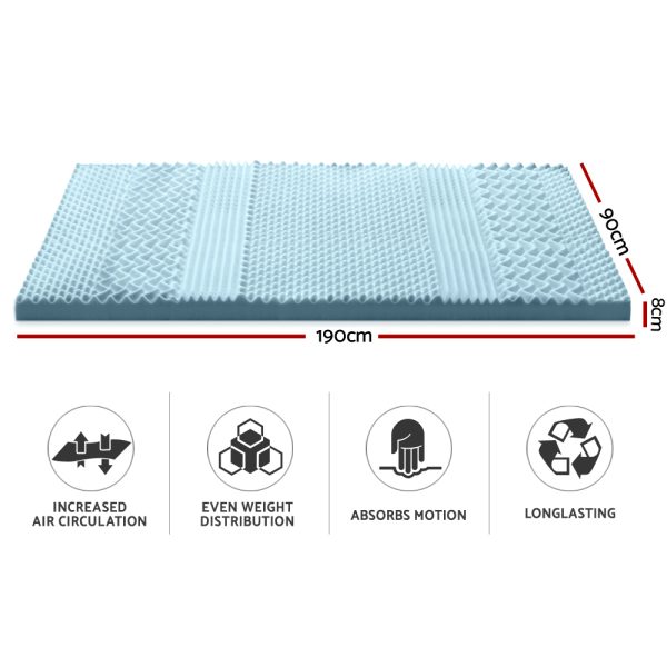 Bedding Cool Gel 7-zone Memory Foam Mattress Topper w/Bamboo Cover 8cm – SINGLE