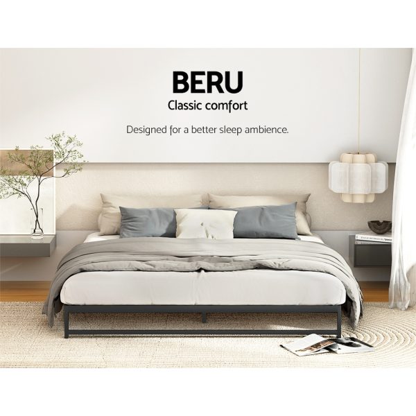 Metal Bed Frame Bed Base Mattress Platform Black BERU – DOUBLE