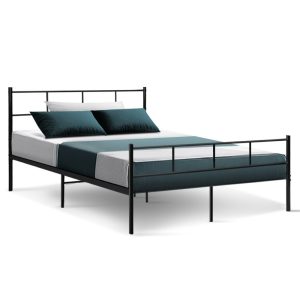 Manna Metal Bed Frame Platform Foundation Mattress Base SOL Black – DOUBLE