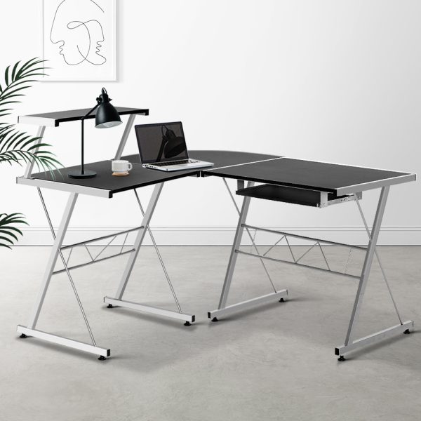 Corner Metal Pull Out Table Desk – Black