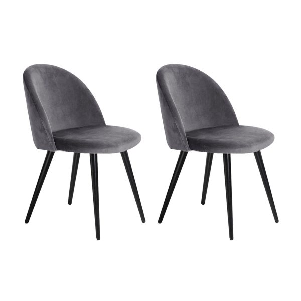 Dining Chairs Set of 2 Velvet Solid Curved Dark Grey