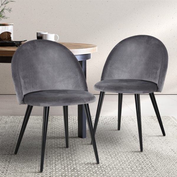 Dining Chairs Set of 2 Velvet Solid Curved Dark Grey