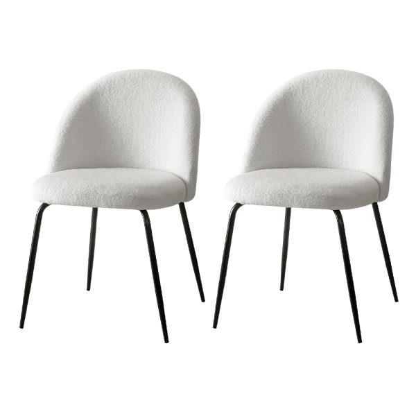 Dining Chairs Set of 2 Sherpa Boucle White