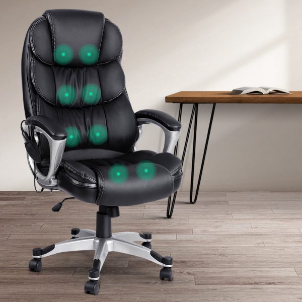 8 Point Massage Office Chair Heated Seat PU Black