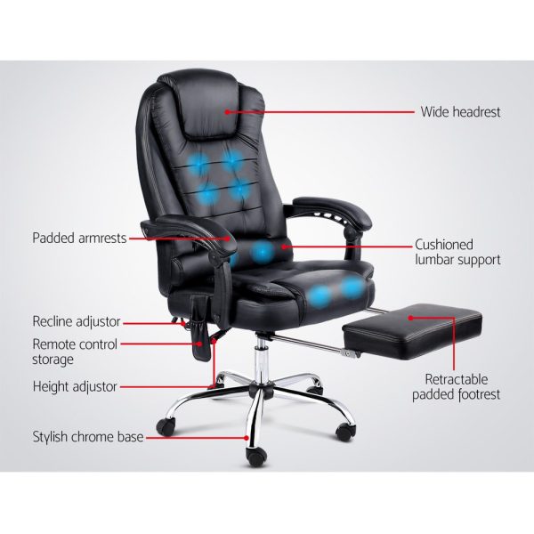 8 Point Massage Office Chair PU Leather Footrest Black