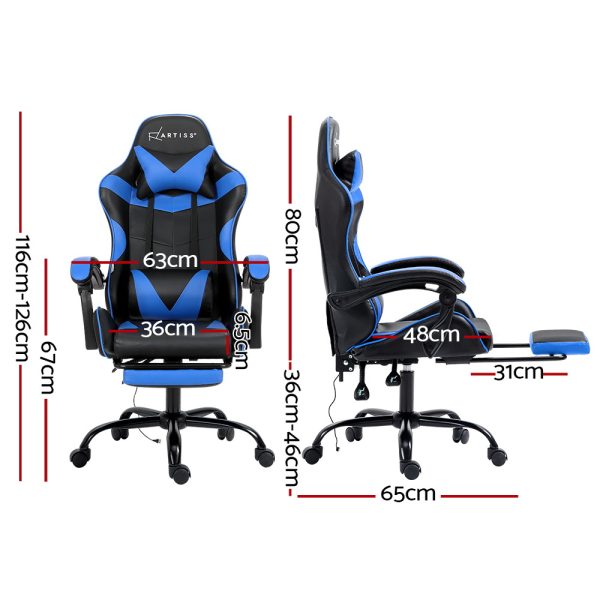 Gaming Chairs Massage Racing Recliner Leather Office Chair Footrest. – Black and Blue