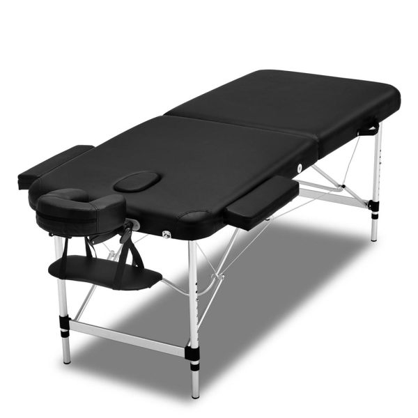 2 Fold Portable Aluminium Massage Table Massage Bed Beauty Therapy – 75 cm, Black