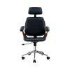 Wooden Office Chair Leather Seat Black