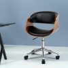 Wooden Office Chair Leather Seat Black