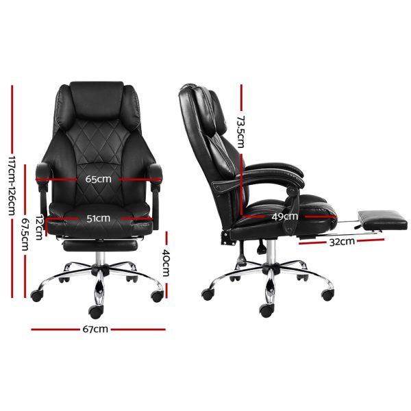 Executive Office Chair Leather Gaming Computer Desk Chairs Recliner – With Footrest