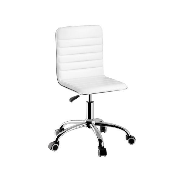 Office Chair Computer Desk Gaming Chairs PU Leather Low Back White