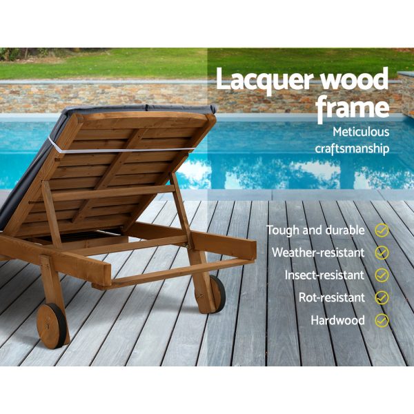 Sun Lounge Wooden Lounger Outdoor Furniture Day Bed Wheel Patio