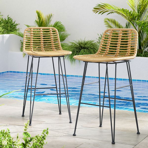 2 Piece Outdoor Bar Stools Wicker Dining Rattan Chair