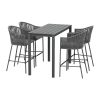 5-Piece Outdoor Bar Set Dining Table Rope Chair Patio Bistro Set