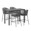 5-Piece Outdoor Bar Set Dining Table Rope Chair Patio Bistro Set