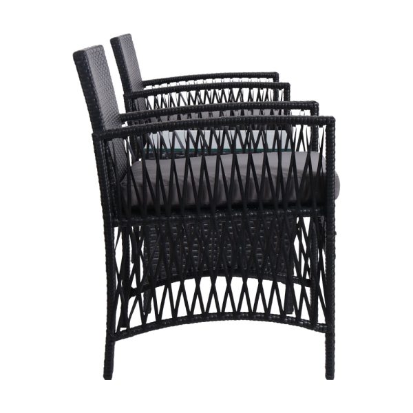 3PC Outdoor Bistro Set Patio Furniture Wicker Dining Chairs Table Cushion Black